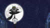 Illustration of cat stood on a streetlamp with a large full moon and starry  night sky