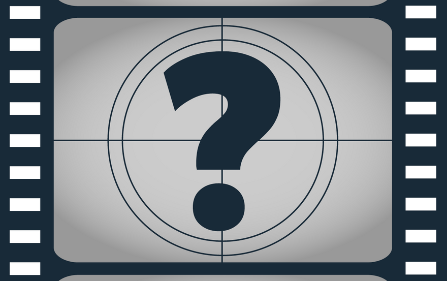 A black and white image of a question mark within a film reel.