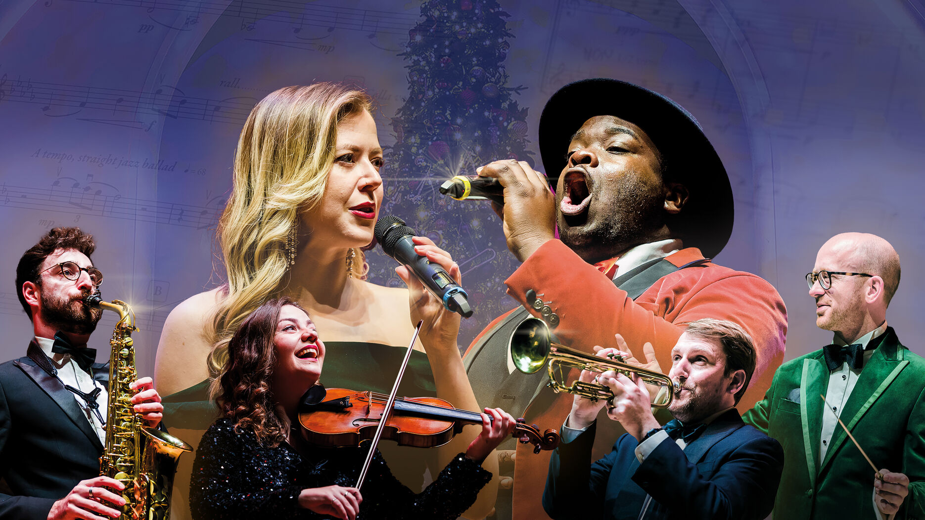 Two singers, a conductor and 3 musicians 