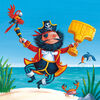 Drawing of a pirate with a parrot holding a gold underpant trophy