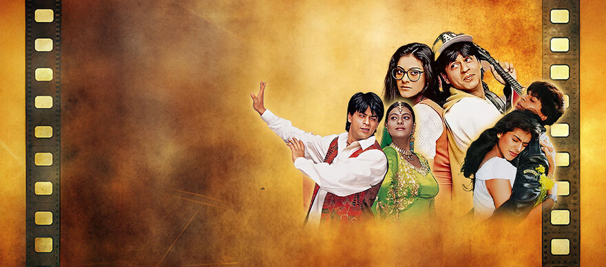 A composite image of actors from the film Dilwale Dulhania Le Jayenge (DDLJ)