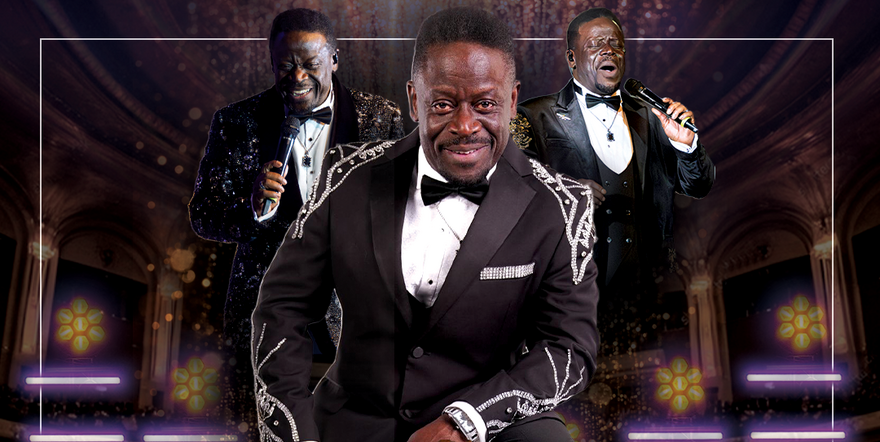 Composite of Harry Cambridge 3 times in a black tux 