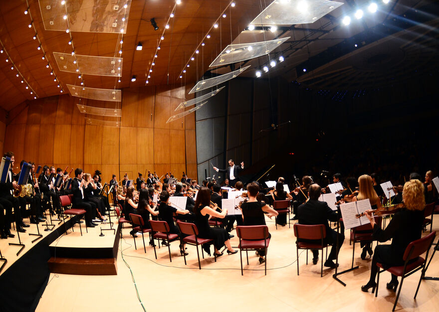 Symphony Orchestra of India on stage performing