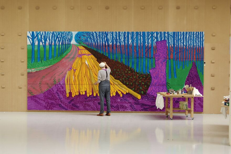 David Hockney painting Winter Timber in Bridlington, July 2009