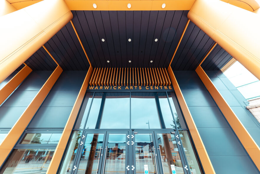 Looking up at the new entrance to Warwick Arts Centre