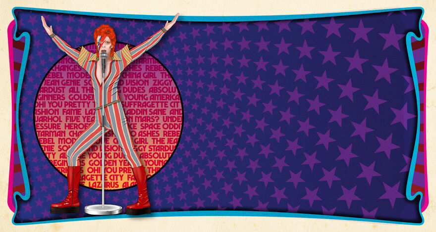 Composite of David Bowie with a starry background