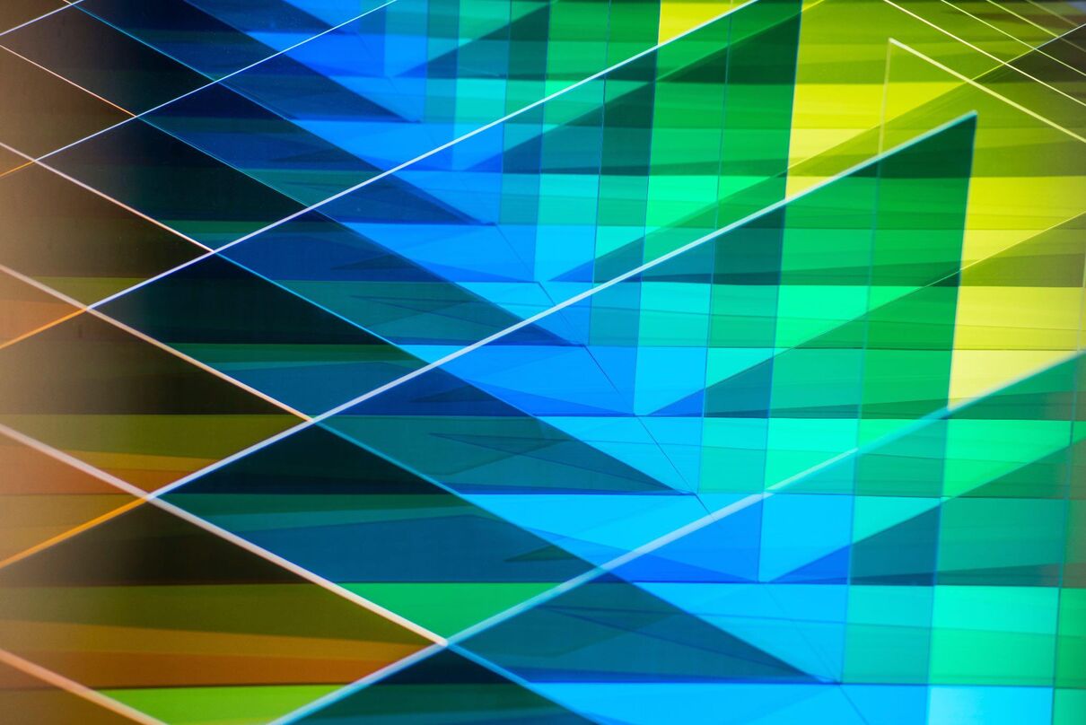 A close up of Rana Begum's Abraaj Group Art Prize: coloured glass triangles