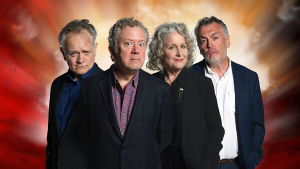 on Culshaw, Jan Ravens, Lewis MacLeod, and Duncan Wisbey in front of a red cloudy sky