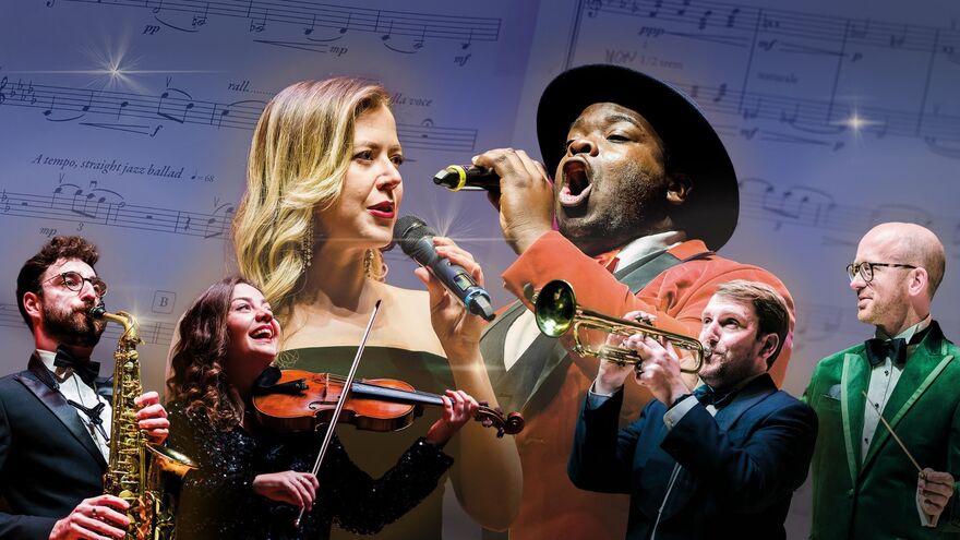 Two singers, a conductor and 3 musicians 