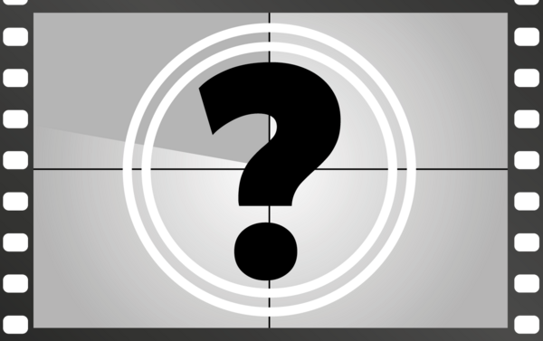 A black and white image of a question mark within a film reel.