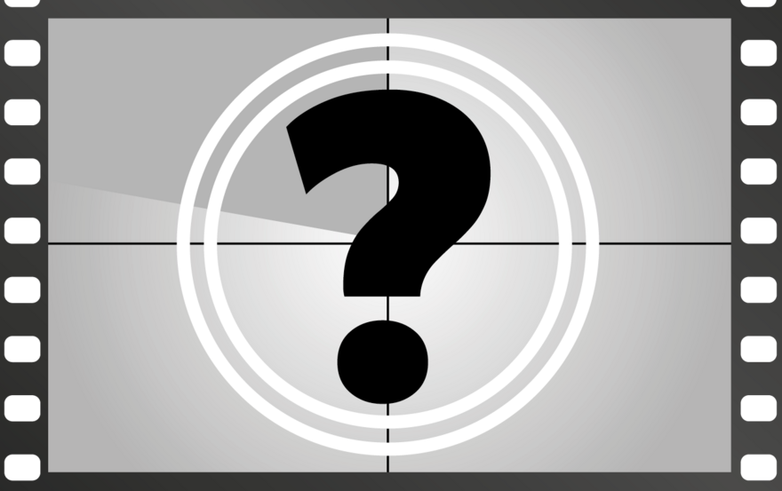 A black and white image of a question mark within a film reel.