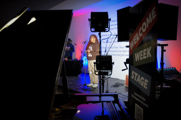 Student performing at the Welcome Week Stage