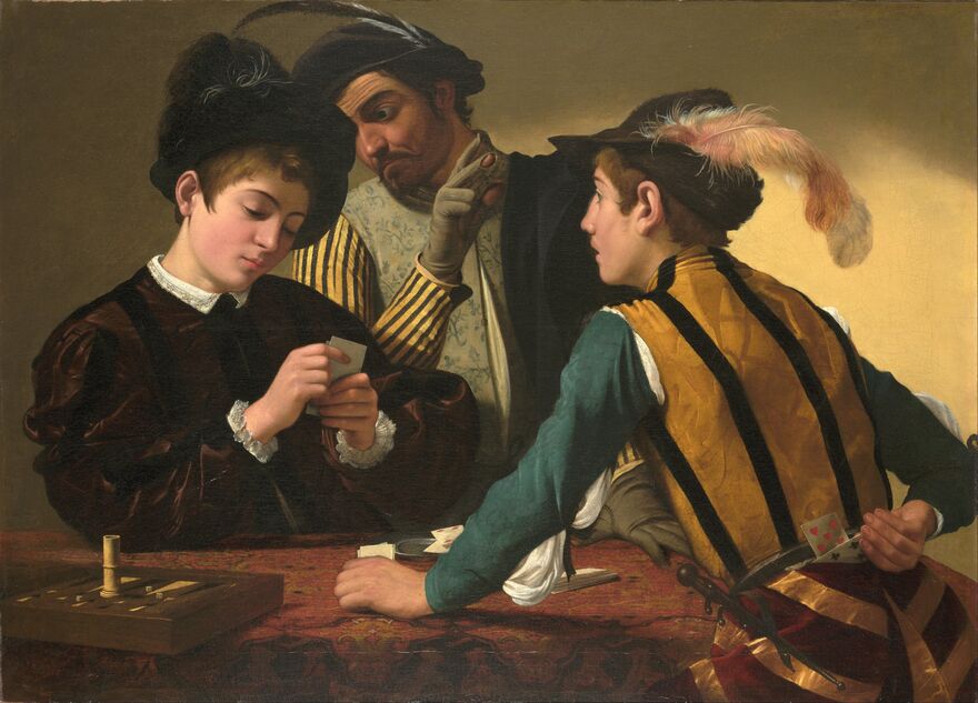 Caravaggio (Michelangelo Merisi) The Cardsharps , 1595-96