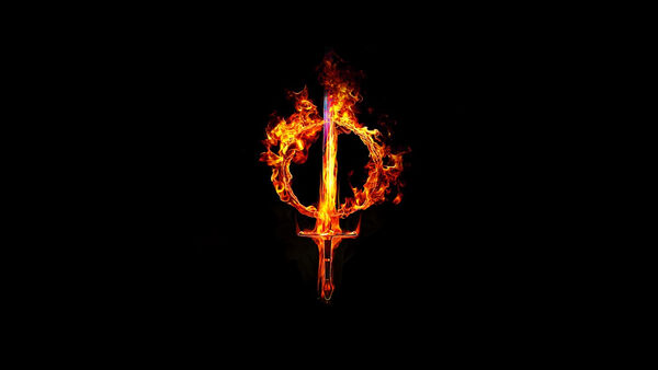 Sword and circle on fire on a black background