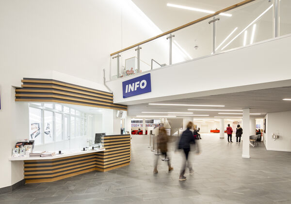 Box Office with people in the background using the foyer space
