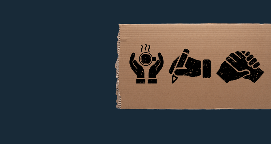 Illustration of a piece of cardboard stamped with symbols