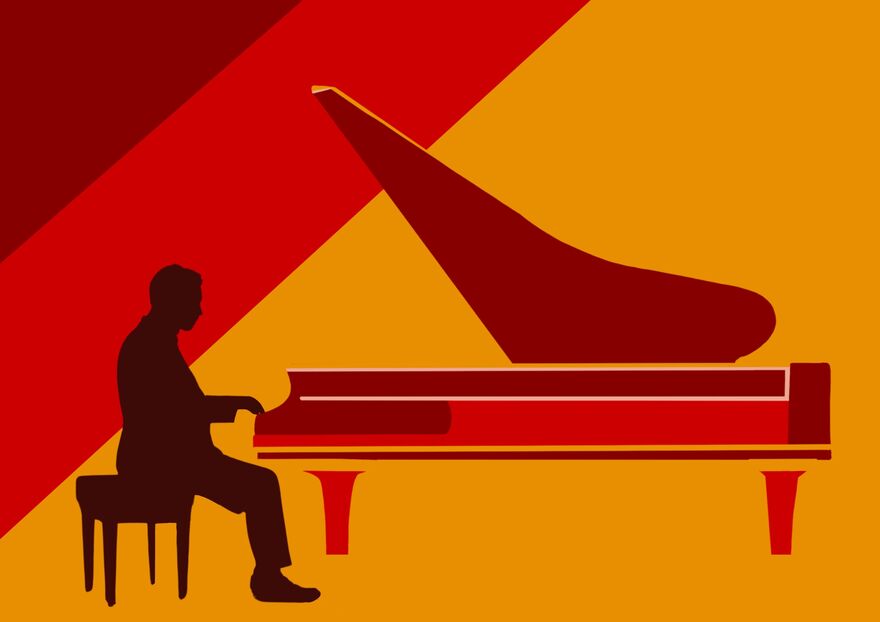 Graphic of man sat down playing piano