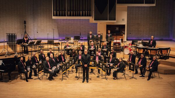 Full Grimethorpe Colliery Band with instruments