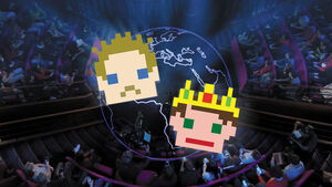 2 8-bit faces over a globe