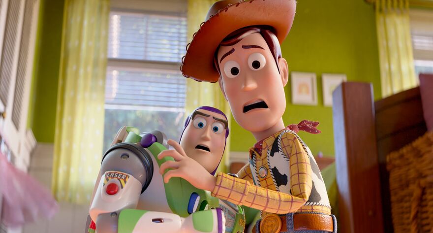 An animated image of a cowboy (Woody) and a Space Ranger (Buzz). They both look shocked. 
