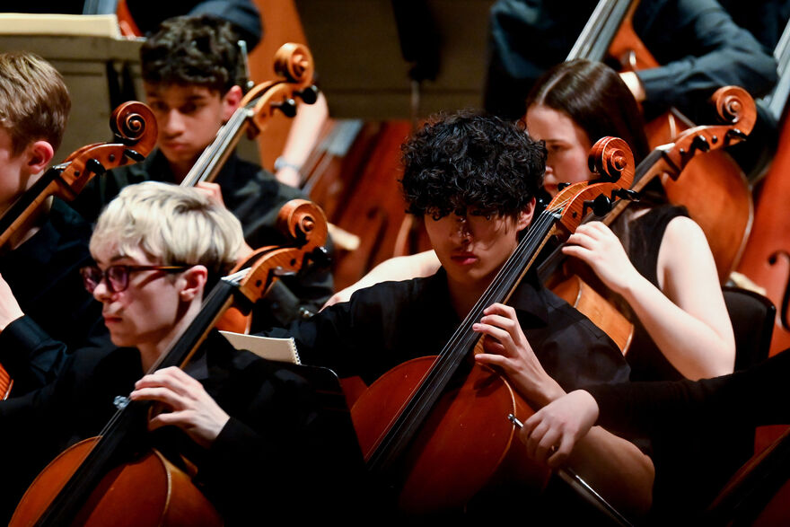 Musicians playing cellos