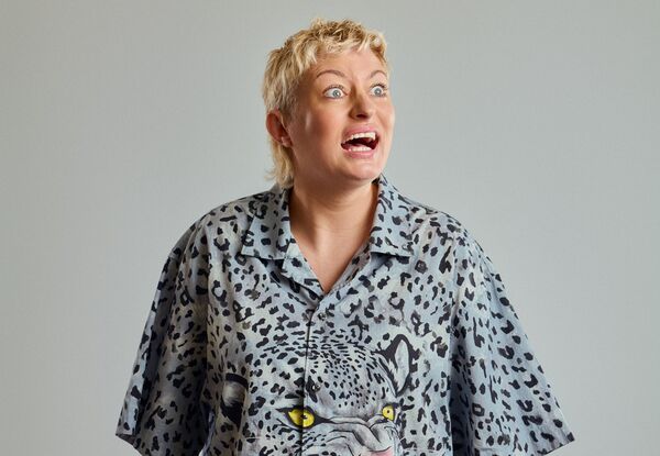 Harriet Dyer in a snow leopard print shirt