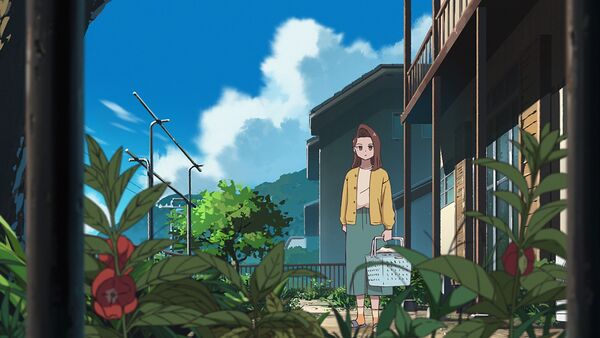 An anime image of a woman looking at flowers. An anime image of a woman looking at flowers.