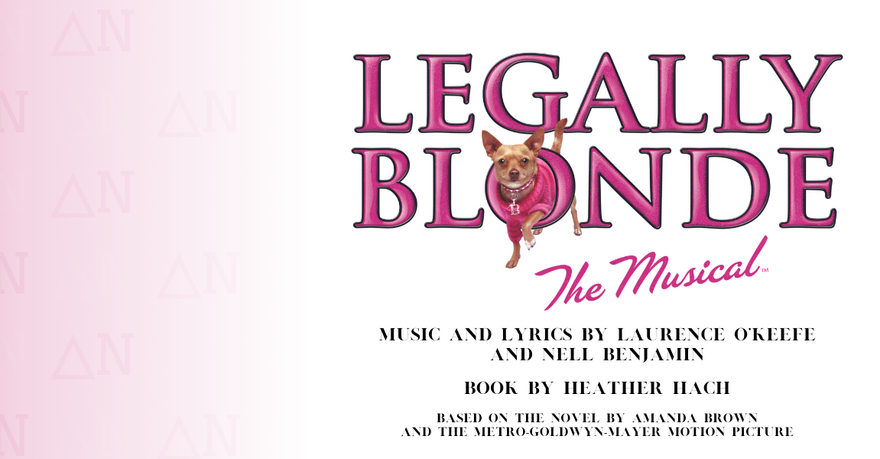 Legally Blonde The Musical title with a small dog in the O