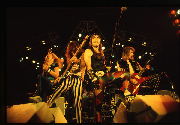 Iron Maiden perform on stage. 