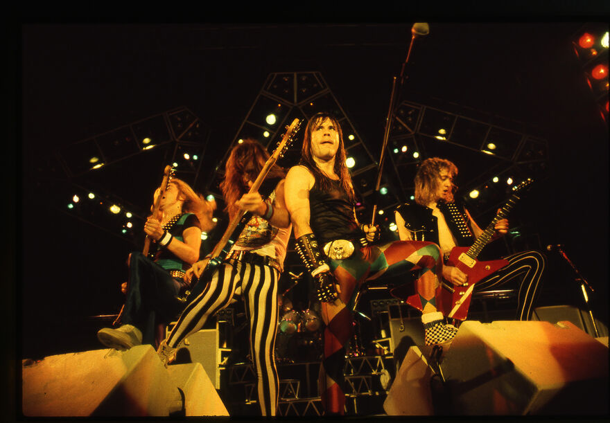 Iron Maiden perform on stage. 