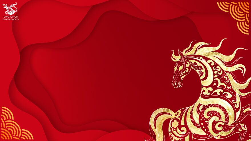 a golden horse in front of a red background