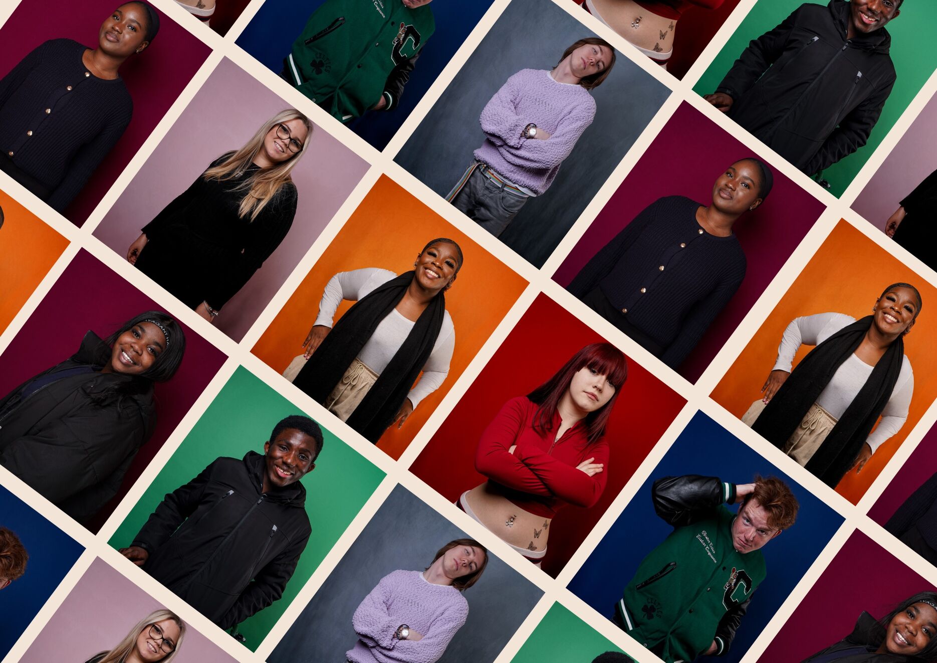 Montage of members of the Youth Leadership Collective in coloured squares