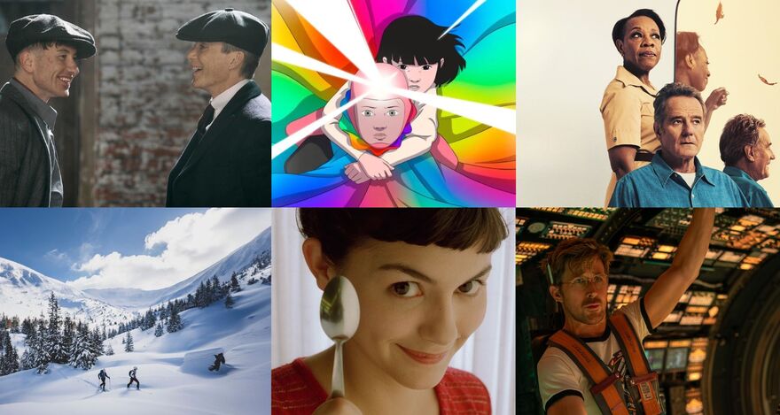 A composite image of 6 upcoming films and Event Cinema: Peaky Blinders: The Immortal Man, Arco, All My Sons, Kendal Mountain Tour, Amelie and Project Hail Mary. 