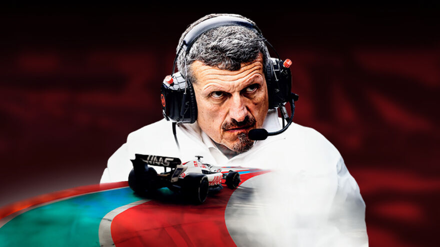 Guenther Steiner hearing headset with a graphic of an F1 Car overlayed