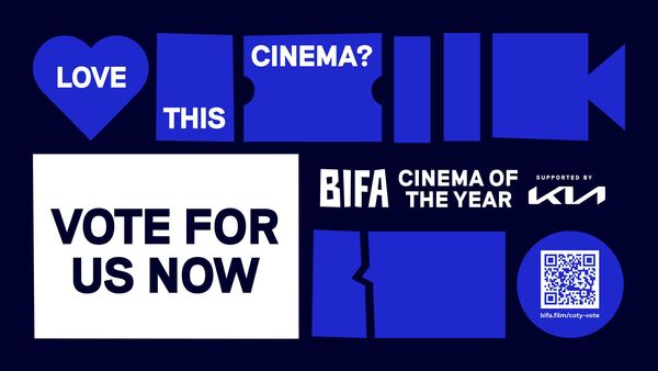 BIFA Cinema of the Year promotional banner encouraging visitors to vote via QR code.