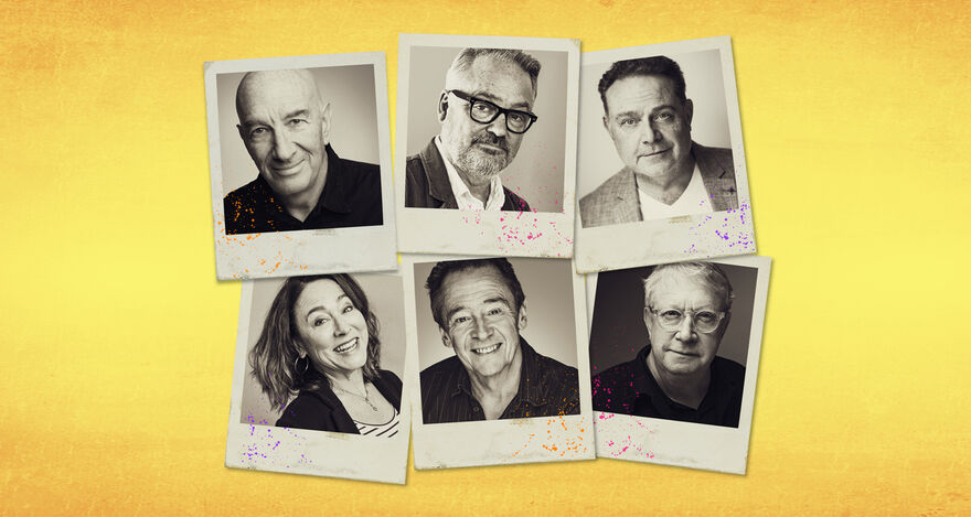 Collaged image of polaroid photos of the cast from The Fast Show